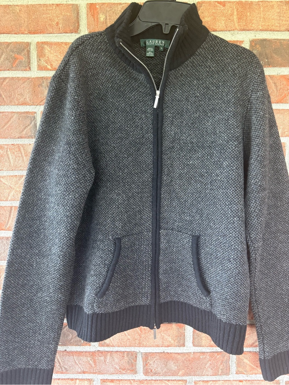 Lauren Ralph Lauren Women’s Classic Lambswool Gray Full-Zip Sweater Jacket
